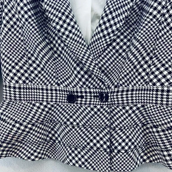 WHBM Black White Houndstooth Fitted Peplum Blazer SZ 6 Classic Feminine - Picture 3 of 12